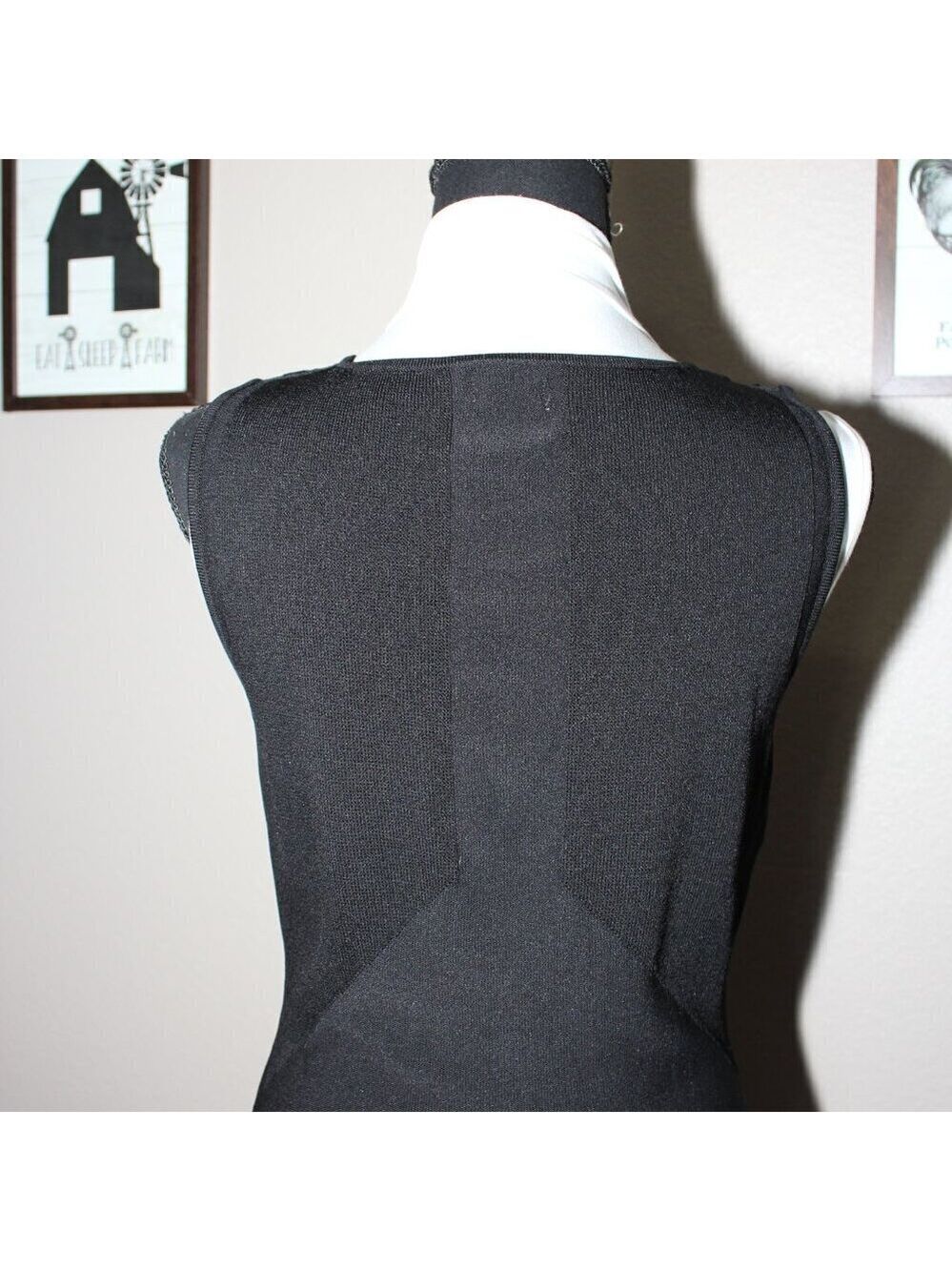 Leon Max Limited Edition Womens Black Knit Dress Dropped Waist Sleeveless Size M - Picture 3 of 12